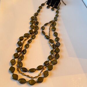Serpentine Vintage Olive Green and gold 3 strand 18” Beaded Necklace Set